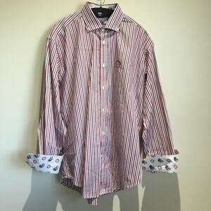 Alabama Football Crimson Tide Button Down Shirt Men's Medium Striped Flip Cuffs